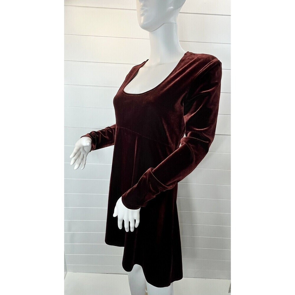 DJI Womens Dress M Babydoll Burgundy Velvet Mini Swing Vintage Whimsy Goth